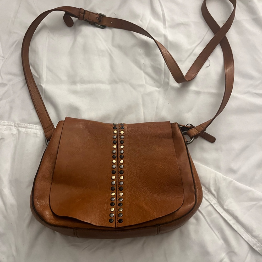 Brown Leather Studded Women's Bag
